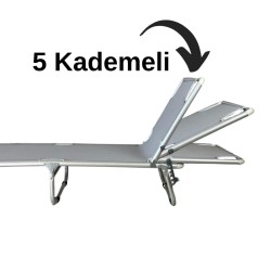 Katlanır Alüminyum Şezlong Kademeli Kamp Yatağı Gri 1290 Katlanır Alüminyum Şezlong Kademeli Kamp Yatağı Gri 1290