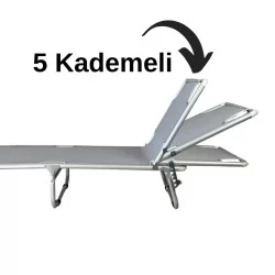 Katlanır Alüminyum Şezlong Kademeli Kamp Yatağı Gri 1290