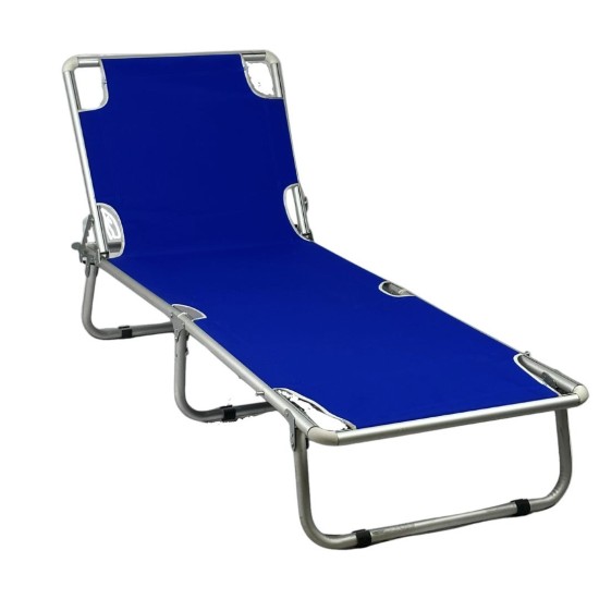Folding Aluminum Chaise Lounge Step Camp Bed Blue 1288
