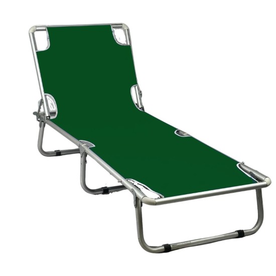 Folding Aluminum Chaise Lounge Step Camp Bed Green 1289