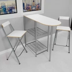Mutfak Bar Masa Sandalye Takımı Katlanır Bar Sandalye 2 Kişilik Mutfak Masası Beyaz 1296