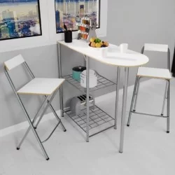 Mutfak Bar Masa Sandalye Takımı Katlanır Bar Sandalye 2 Kişilik Mutfak Masası Beyaz 1296
