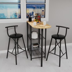 Mutfak Bar Masa Sandalye Takımı Katlanır Döşemeli Bar Sandalye 2 Kişilik Çam 1313