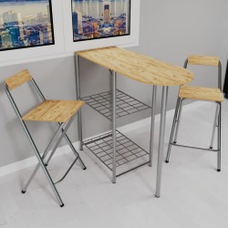 Mutfak Bar Masa Sandalye Takımı Katlanır Bar Sandalye 2 Kişilik Mutfak Masası Çam 1339