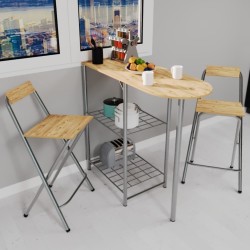 Mutfak Bar Masa Sandalye Takımı Katlanır Bar Sandalye 2 Kişilik Mutfak Masası Çam 1339