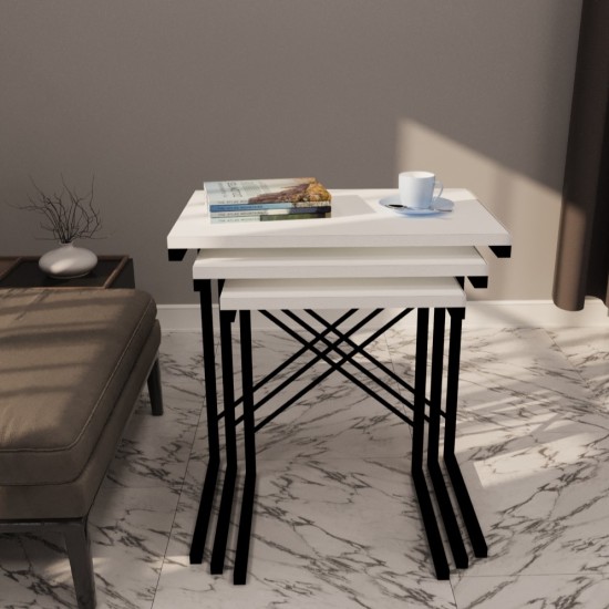 3 Pcs Nesting Table Metal Table Atlantik White 1292