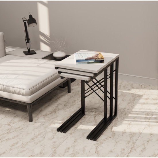 3 Pcs Nesting Table Metal Narrow Nesting Table White 1294 3 Pcs Nesting Table Metal Narrow Nesting Table White 1294