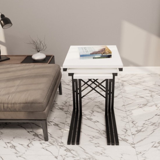 3 Pcs Nesting Table Metal Narrow Nesting Table White 1294 3 Pcs Nesting Table Metal Narrow Nesting Table White 1294