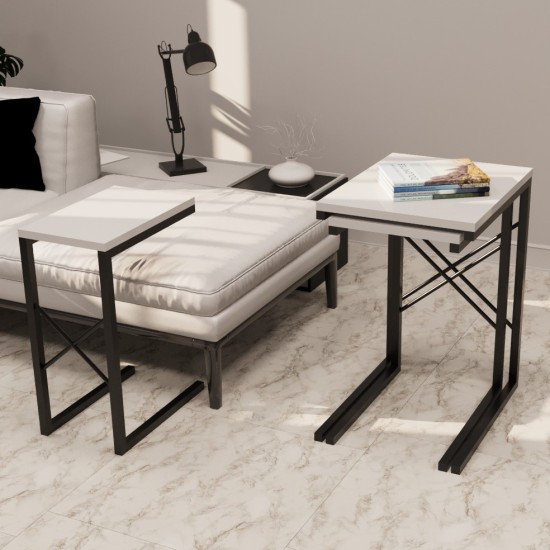 3 Pcs Nesting Table Metal Narrow Nesting Table White 1294 3 Pcs Nesting Table Metal Narrow Nesting Table White 1294