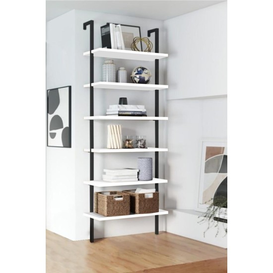 Bookcase Wall Shelf Metal Bookcase Furniture 6 Tiers White 1184