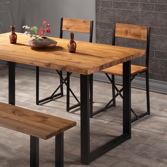 Log Kitchen Table 4 Seater Dining Table Set With Bench 1064