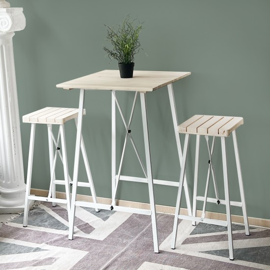 Bistro Wooden Table Chair Set For 2 People White 1035