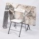 70x110 White Marble Patterned Folding Table and 4 Chairs Set 1128