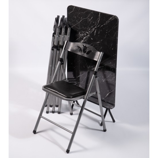 50x80 Siyah Mermer Desenli Katlanır Masa ve 2 Adet Sandalye Seti 1133