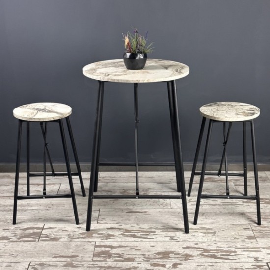 White Marble Patterned Bar Table Bar Stool Kitchen Oval 2 Person Dining Table 1247