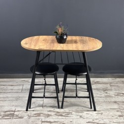 Masa Sandalye Takımı Atlantik Çam Oval Mutfak Masası Döşemeli Tabure Takımı Yemek Masası 1241