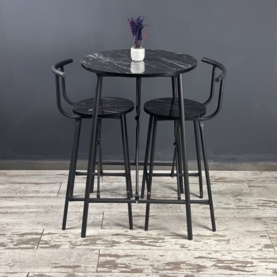 Black Marble Patterned Bar Table Kitchen Oval 2 Person Dining Table 1243
