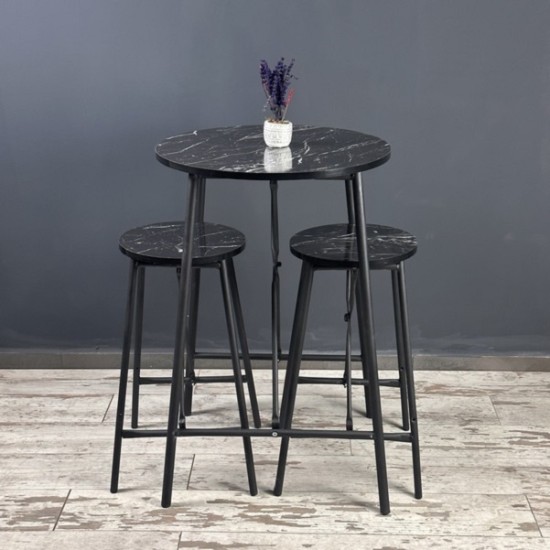 Black Marble Patterned Bar Table Bar Stool Kitchen Oval 2 Person Dining Table 1246
