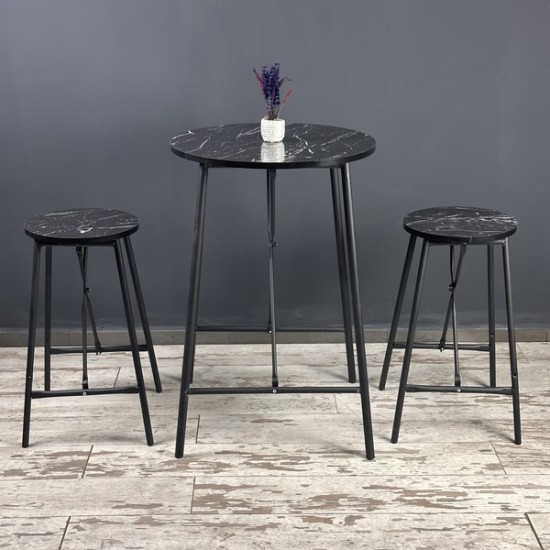 Black Marble Patterned Bar Table Bar Stool Kitchen Oval 2 Person Dining Table 1246 Black Marble Patterned Bar Table Bar Stool Kitchen Oval 2 Person Dining Table 1246