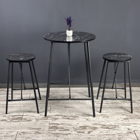 Black Marble Patterned Bar Table Bar Stool Kitchen Oval 2 Person Dining Table 1246