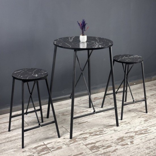 Black Marble Patterned Bar Table Bar Stool Kitchen Oval 2 Person Dining Table 1246