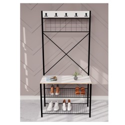 Geniş Metal Portmanto, Elbise Askılığı, Vestiyer, Ayakkabılık Beyaz 1347