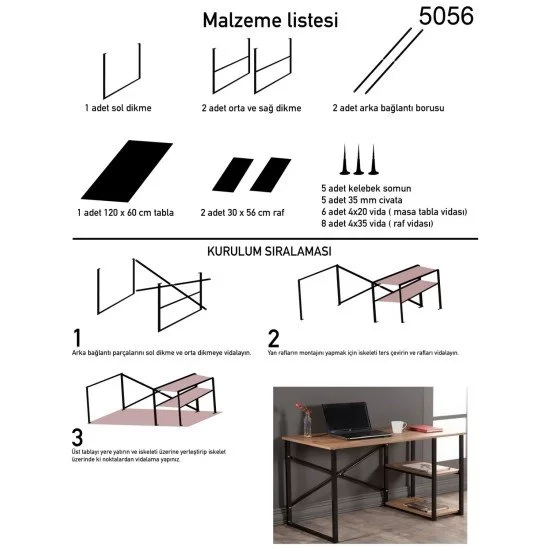 Çalışma Masası Telli Raflı Ofis Laptop Bilgisayar Masası Beyaz 1344