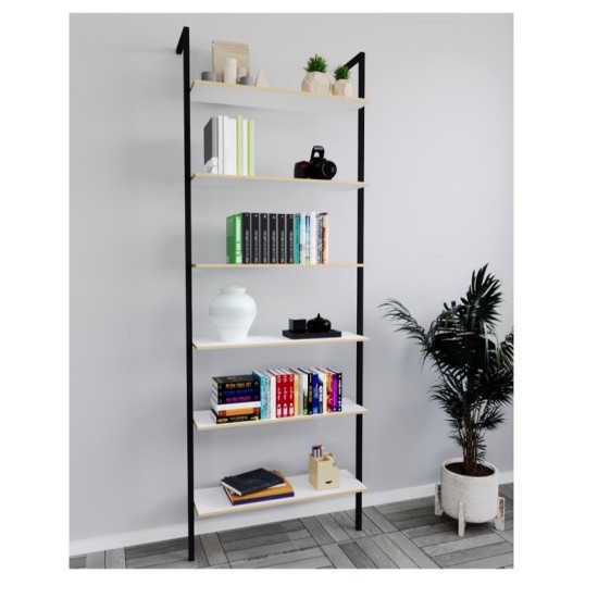 Bookcase Wall Shelf Metal Bookcase Furniture 6 Tiers White 1184