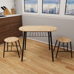 2 Kişilik Masa Sandalye Takımı Atlantik Çam Oval Mutfak Masası Tabure Takımı 1229