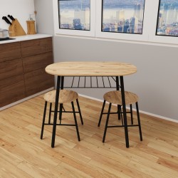 2 Kişilik Masa Sandalye Takımı Atlantik Çam Oval Mutfak Masası Tabure Takımı 1229