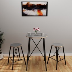  Bar Masası Bar Taburesi Mutfak Oval 2 Kişilik Yemek Masası Füme 1246