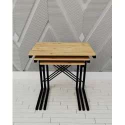 3 lü Zigon Sehpa Metal Sehpa Atlantik Çam 1291 