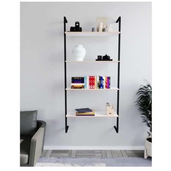 Wall Shelf Metal Bookcase Furniture 4 Tiers White 1351