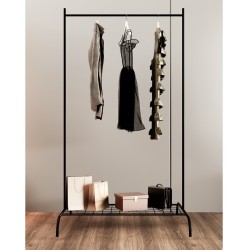 Konfeksiyon Askısı Metal Raflı Askılık Ayaklı Kıyafet Askılığı Siyah 1510 Konfeksiyon Askısı Metal Raflı Askılık Ayaklı Kıyafet Askılığı Siyah 1510