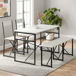 Mutfak Masası Bench Bank 120x60 Masa Set 2 Adet Sandalye Yemek Masası Beyaz 1547 Mutfak Masası Bench Bank 120x60 Masa Set 2 Adet Sandalye Yemek Masası Beyaz 1547