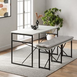 Masa Takımı Bench Bank Minderli Masa Seti 120x60 Mutfak ve Yemek Masası Beyaz 1563 Masa Takımı Bench Bank Minderli Masa Seti 120x60 Mutfak ve Yemek Masası Beyaz 1563