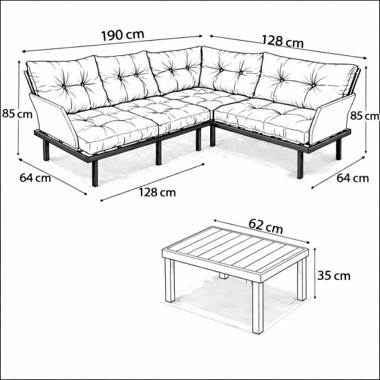 Bahçe Köşe Takımı Balkon ve Cafe Modüler Metal Köşe Koltuk Takımı Sehpalı Füme 1634 Bahçe Köşe Takımı Balkon ve Cafe Modüler Metal Köşe Koltuk Takımı Sehpalı Füme 1634