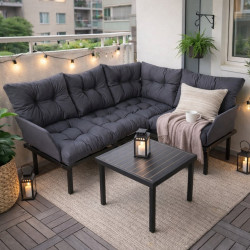 Bahçe Köşe Takımı Balkon ve Cafe Modüler Metal Köşe Koltuk Takımı Sehpalı Füme 1634