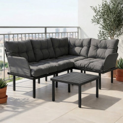 Bahçe Köşe Takımı Balkon ve Cafe Modüler Metal Köşe Koltuk Takımı Sehpalı Füme 1634