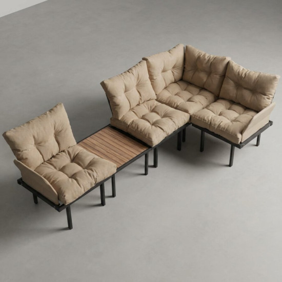 Bahçe Köşe Takımı Balkon ve Cafe Modüler Metal Köşe Koltuk Takımı Sehpalı Bej 1635 Bahçe Köşe Takımı Balkon ve Cafe Modüler Metal Köşe Koltuk Takımı Sehpalı Bej 1635