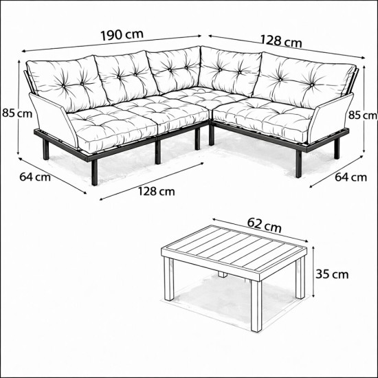 Bahçe Köşe Takımı Balkon ve Cafe Modüler Metal Köşe Koltuk Takımı Sehpalı Bej 1635 Bahçe Köşe Takımı Balkon ve Cafe Modüler Metal Köşe Koltuk Takımı Sehpalı Bej 1635