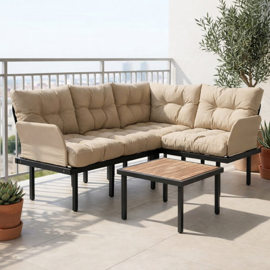 Bahçe Köşe Takımı Balkon ve Cafe Modüler Metal Köşe Koltuk Takımı Sehpalı Bej 1635 Bahçe Köşe Takımı Balkon ve Cafe Modüler Metal Köşe Koltuk Takımı Sehpalı Bej 1635