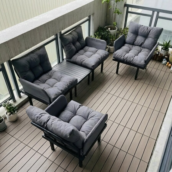 Bahçe Takımı Balkon ve Cafe Modüler Metal Koltuk Takımı 2+1+1 Sehpalı Füme 1636