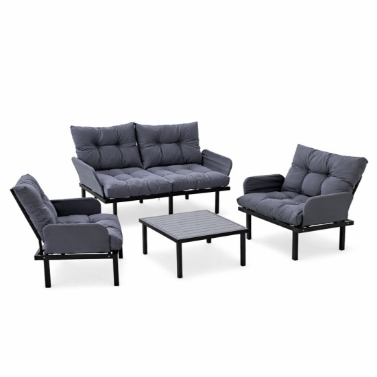 Bahçe Takımı Balkon ve Cafe Modüler Metal Koltuk Takımı 2+1+1 Sehpalı Füme 1636