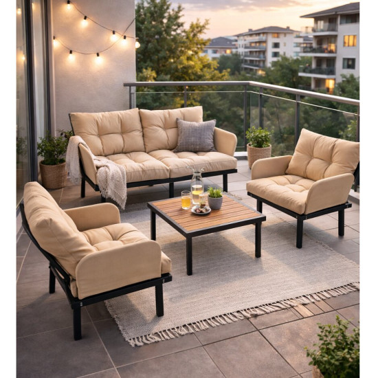 Bahçe Takımı Balkon ve Cafe Modüler Metal Koltuk Takımı 2+1+1 Sehpalı Bej 1637 Bahçe Takımı Balkon ve Cafe Modüler Metal Koltuk Takımı 2+1+1 Sehpalı Bej 1637