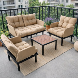 Bahçe Takımı Balkon ve Cafe Modüler Metal Koltuk Takımı 2+1+1 Sehpalı Bej 1637 Bahçe Takımı Balkon ve Cafe Modüler Metal Koltuk Takımı 2+1+1 Sehpalı Bej 1637