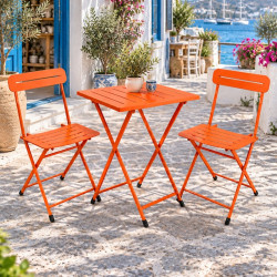 Katlanır Metal Balkon Bahçe Bistro Masa Sandalye Seti 2 Kişilik 1 Masa 2 Sandalye Turuncu 1638