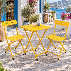 Katlanır Metal Balkon Bahçe Bistro Masa Sandalye Seti 2 Kişilik 1 Masa 2 Sandalye Sarı 1640