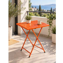 Katlanır Metal Balkon Bahçe Bistro Masa 50x50 cm Kare Masa 75 cm Turuncu 1644