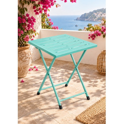 Katlanır Metal Balkon Bahçe Bistro Masa 50x50 cm Kare Masa 75 cm Mint Yeşili 1645